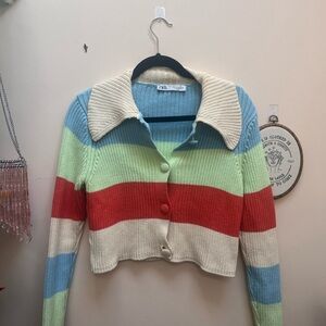 Zara Multicolor Striped Women's Collared Cardigan